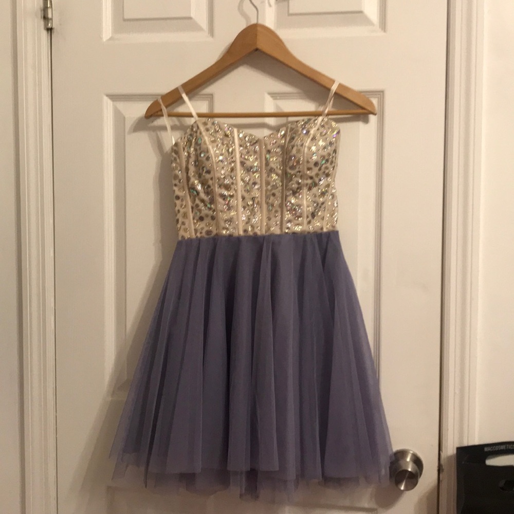 Short Strapless Gemstone Prom Dress!